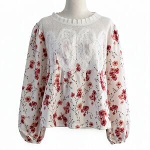Elegant Floral Top Lace L NWT Boho Cottagecore Twee Office Party cherry blossom